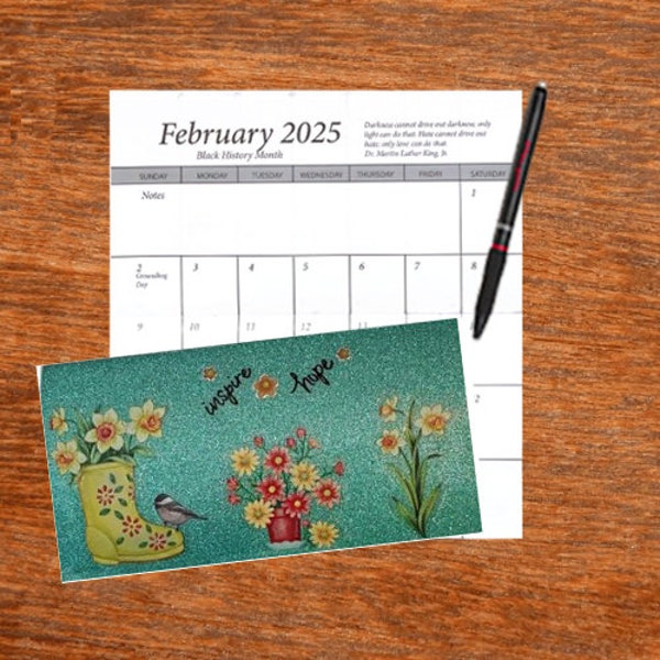 Choice Style * Spring Flowers Birds * 2 Year 2024 2025 Pocket Calendar Planner | Bling Glitter | Notepad