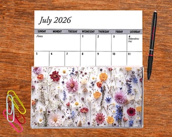 3 Full Years 2026 2027 2028 Pocket Calendar Choice of Flowers Leaves Trees Planner Free Notepad