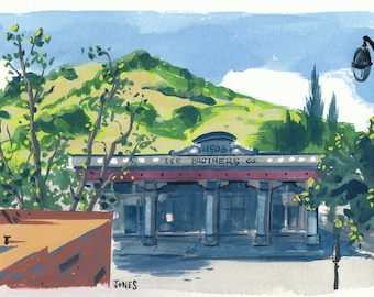 Lee Brothers Building, Santa Rosa Iconic Place, California Art, Painting