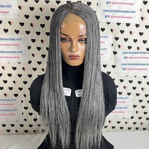Micro Million Twist Braid Wig Senegalese Twisted Braids Lace Front Braided Wigs For Black Women Grey 24 Inches
