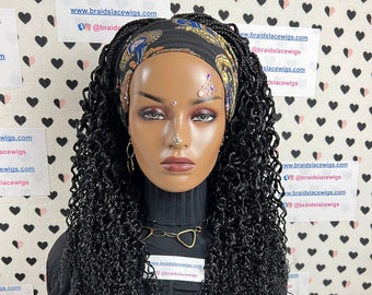 Curly Braids Headband Wig Braided Head Band Wig Medium Braid Box Braids Wigs For Black Women With Wavy Curls
