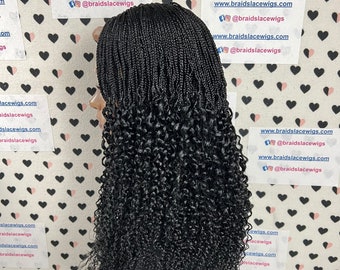 Lace Closure Deep Part Handmade Half Box Braids Wavy Curls Curly Braided Wig For Black Women