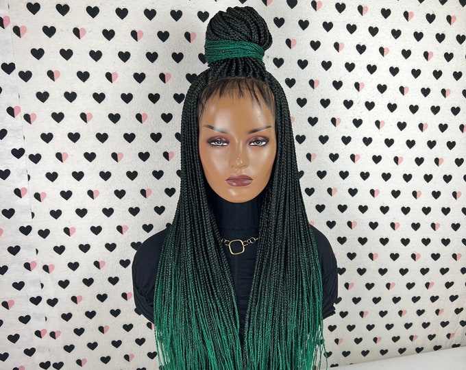 13x4 Lace Frontal Green Ombre Box Braids Braided Wig Lace - Etsy