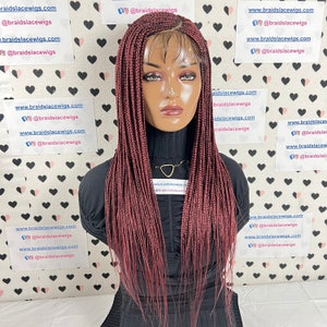 Top Cornrows C Cut Braid Wig Fulani Feedin Braided Box Braids Lace Front Wig Color Burgundy Red 22 Inches