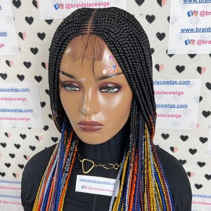 Lace Closure Cornrow Braided Wig Top Cornrows Multi Black Multi Colored Box Braids Wigs 26 Inches