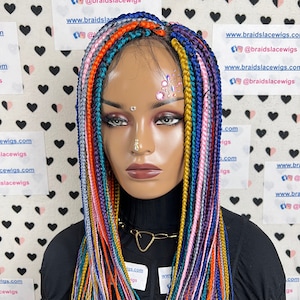 Box Braid Lace Front Hand Braided Wig, Multi Color Braids Handmade Wigs For Black Women