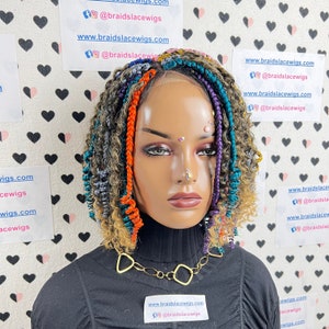 Short Curls Box Braid Lace Front Wig Goddess Messy Boho Braids Wigs For Black Women With Curly Synthetic Hair Multicolor