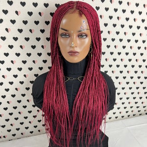 Handmade Braided Wig Lace Frontal Small Box Braids Lace Front Wig Color Red 24 Inches