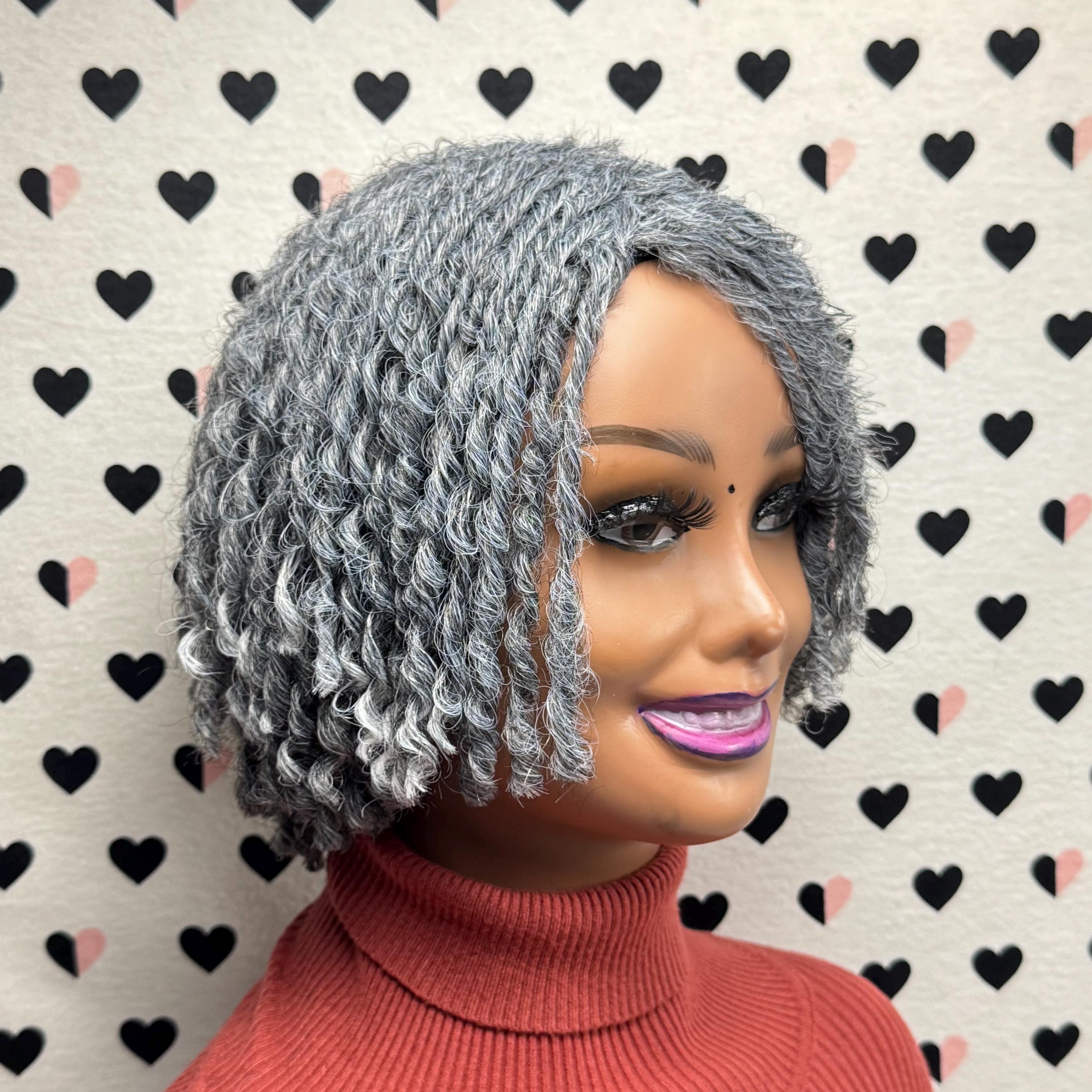 Short Faux Locs Wig Dreadlock Synthetic Afro Twist Braided Wigs For Black Women Color Silver Gray