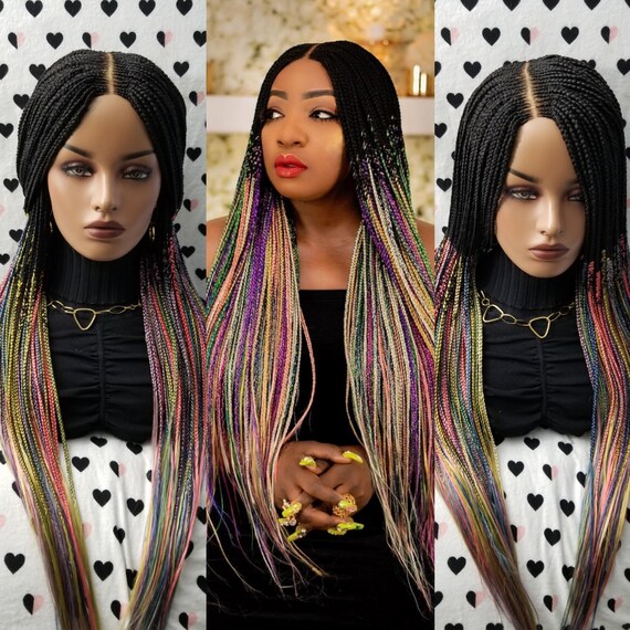 Cornrow Braids Braided Lace Front Wig Box Braid Braidwig Mit Cornrows Wigs For Black Women In Color 1b Regenbogen