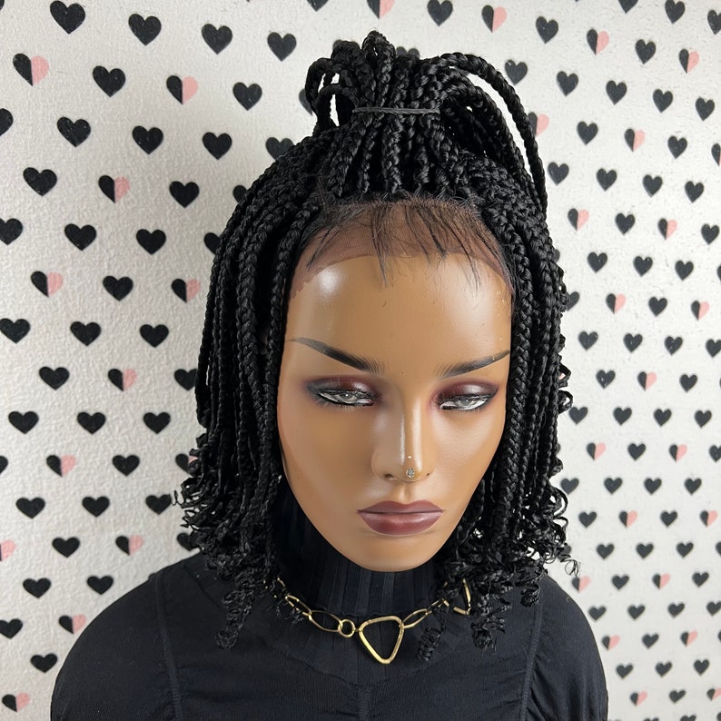 Short Curly Braids Braided Wigs Box Braid Curls Wigs Color 1b Etsy