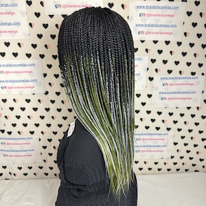 Box Braid Ombre Green Handmade Glueless Hand Braided Lace Closure Wig For Black Women 16 Inches