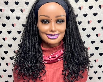 Faux Locs Headband Wig: Boho Goddess Braids, Curly Ends - 16 inch