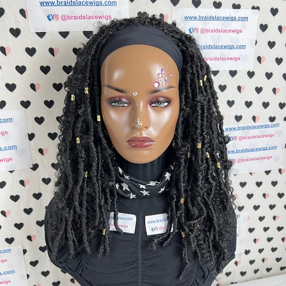 Headband Wig Black 1B Goddess Faux Loc Bohemian Boho Braided Wig Headband Wig Black 1B Goddess Faux Loc Bohemian Boho Braided  main image 4