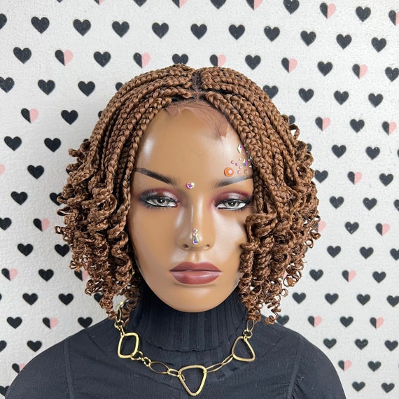 Short Curl Braid Lace Closure Handmade Box Braids Braided Lace Front Wig With  Curly Ends Color 30 -  Canada