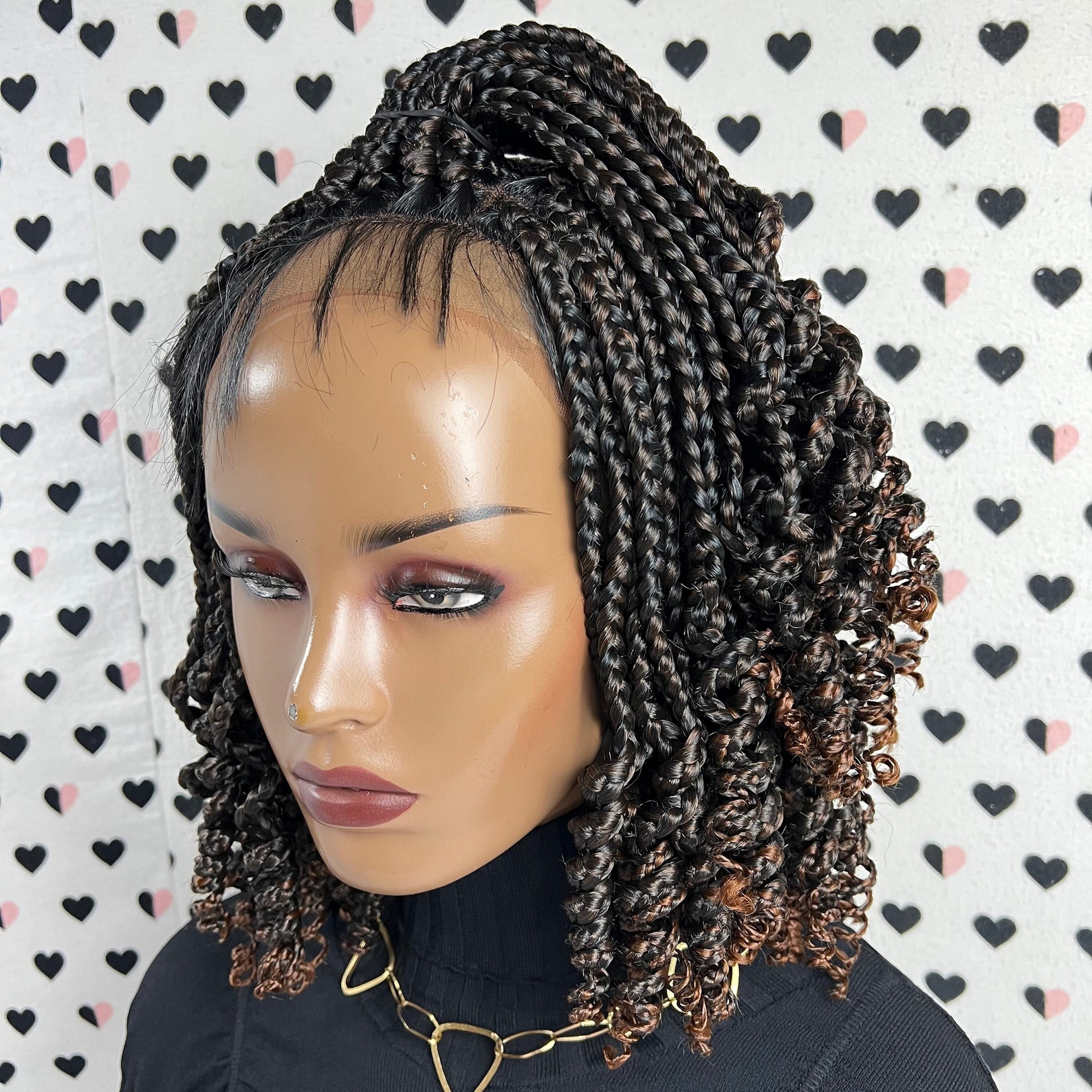 Short Curly Box Braids Braided Wigs 4x4 Lace Closure Frontal Etsy