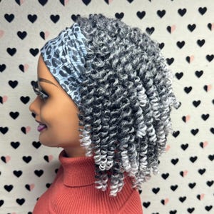 Short Curly Braids Headband Braided Wigs For Black Women With Spiral Spring Twist Curls Grey Ombre