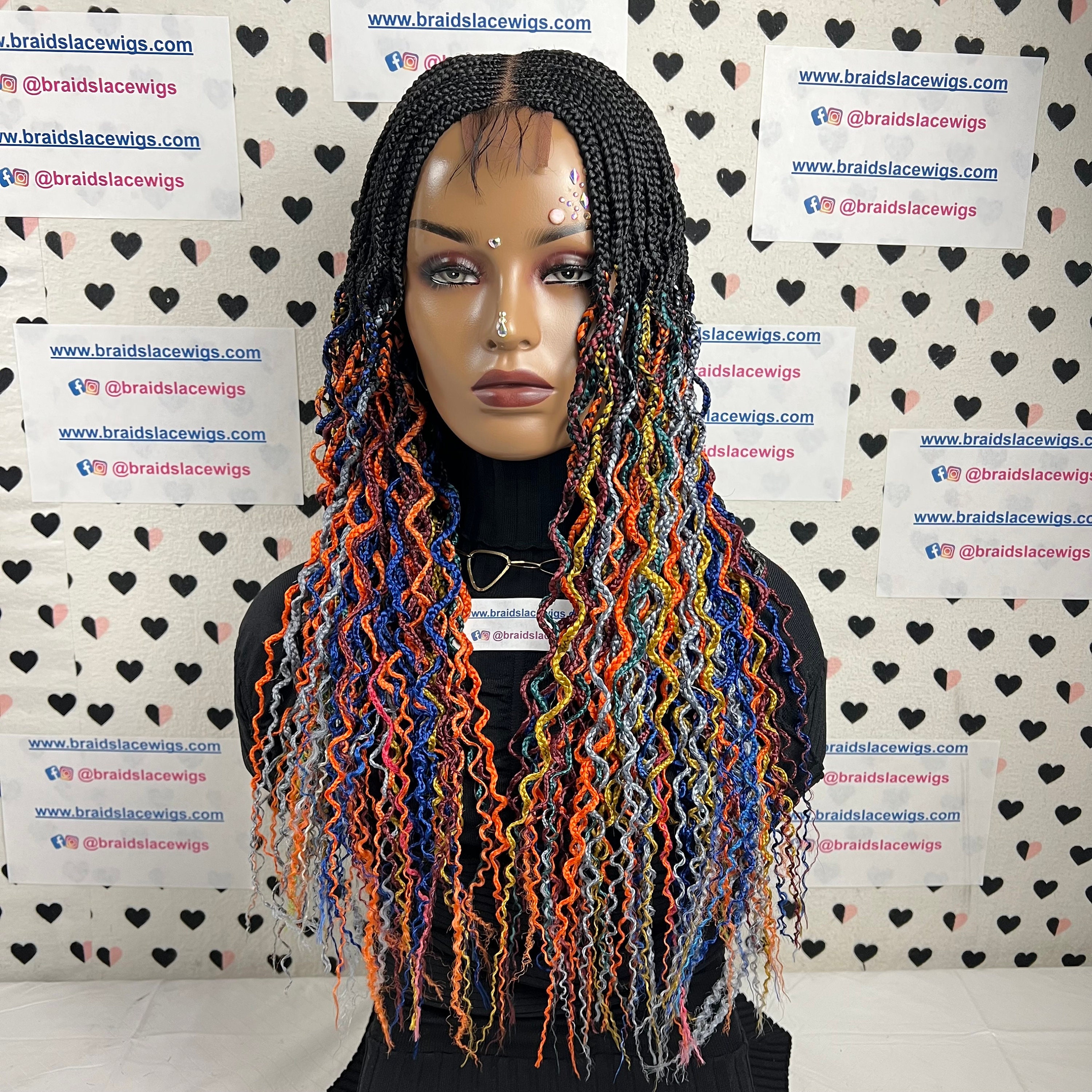✨24” RAINBOW?BOX BRAIDED - BRAIDED LACE FRONT WIG MultiColored Rainbow Box Braided Wigs Lace Closure Frontal  main image 3