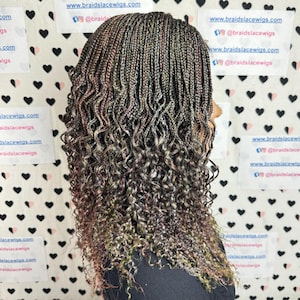 Wavy Curls Small Box Braids Handmade Lace Closure Curly Braided Wig 16 Inches