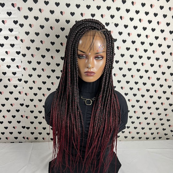 Buy 13x4 Lace Frontal Box Braids Wig Braided Lace Front Wigs for Black  Women Color Black / Burgundy Ombre Online in India 