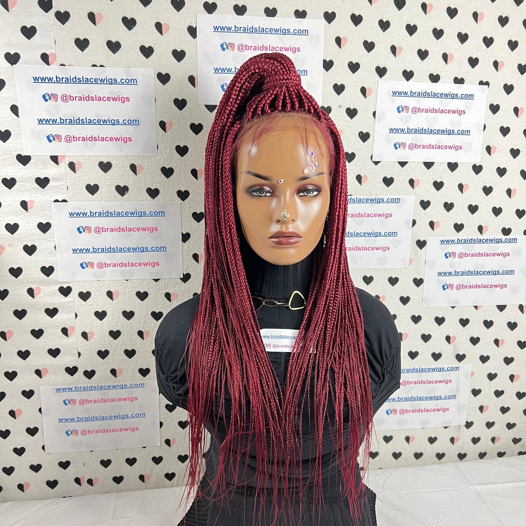 Burgundy braided wig on a frontal Burgundy Deep Wave 13x4 Transparent Lace Front Wig – Private  main image 4