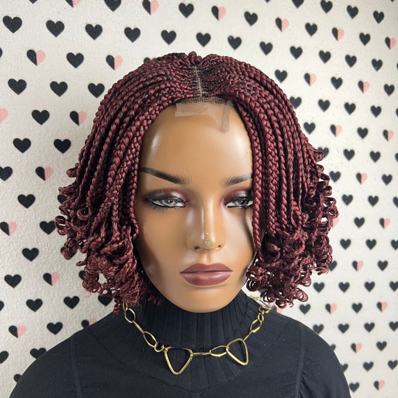 Short Curl Braid Lace Closure Handmade Box Braids Braided Lace Front Wig With  Curly Ends Color 30 -  Canada