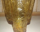 Vintage Anchor Hocking Lido Milano Honey Amber Gold Textured Glass Cooler Glasses. Set of 5 Tumblers.