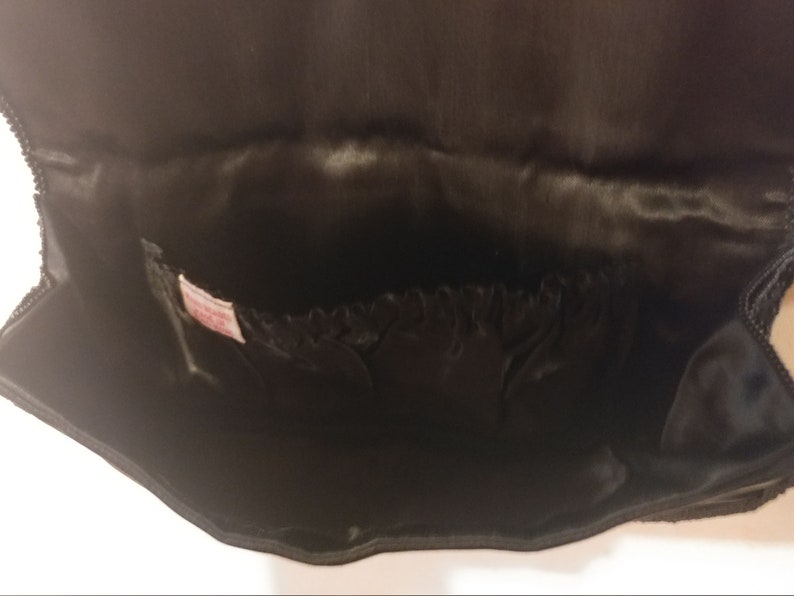 With Bonus Black /& Gold Beaded Mirrored Lipstick Case Made in Hong Kong Vintage Hand Beaded Black Clutch Purse