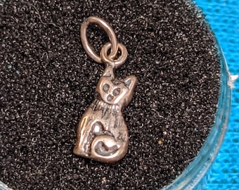 FREE SHIPPING- Vintage Sterling Silver  Charm Bracelet Charm- Cat. 1" Tall