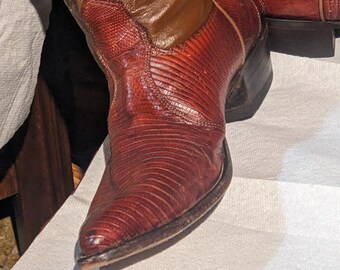 FREE SHIPPING- Vintage Lizard Leather Cowboy Boots With  display picture 1