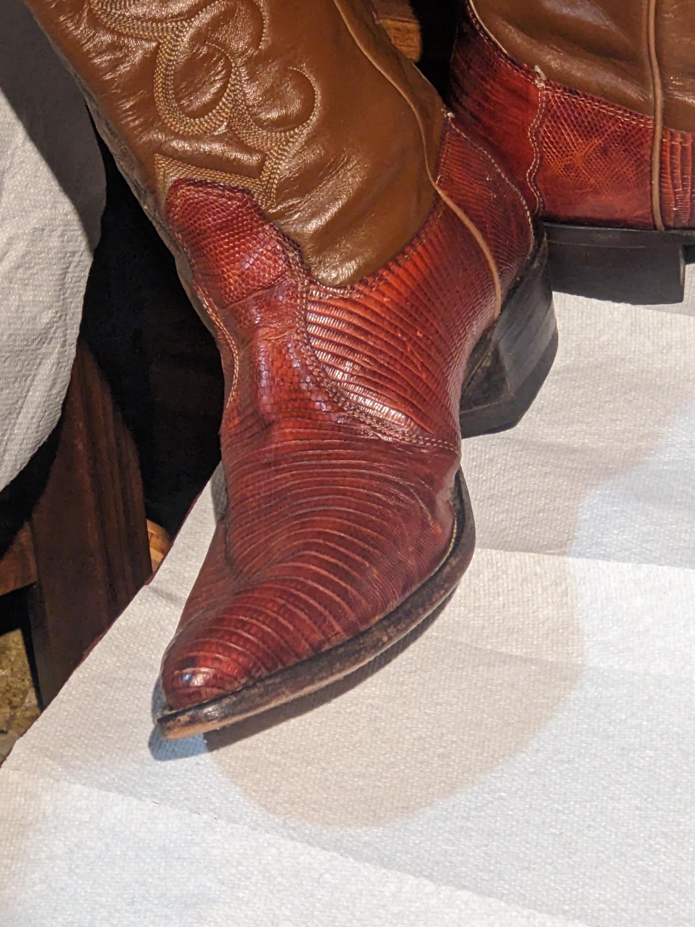 FREE SHIPPING- Vintage Lizard Leather Cowboy Boots With  display picture 3