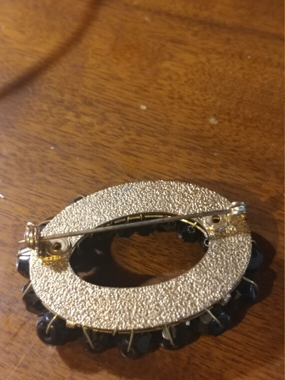 Vintage Cluster Bead Pin/Brooch with Jet Black Gl… - image 2