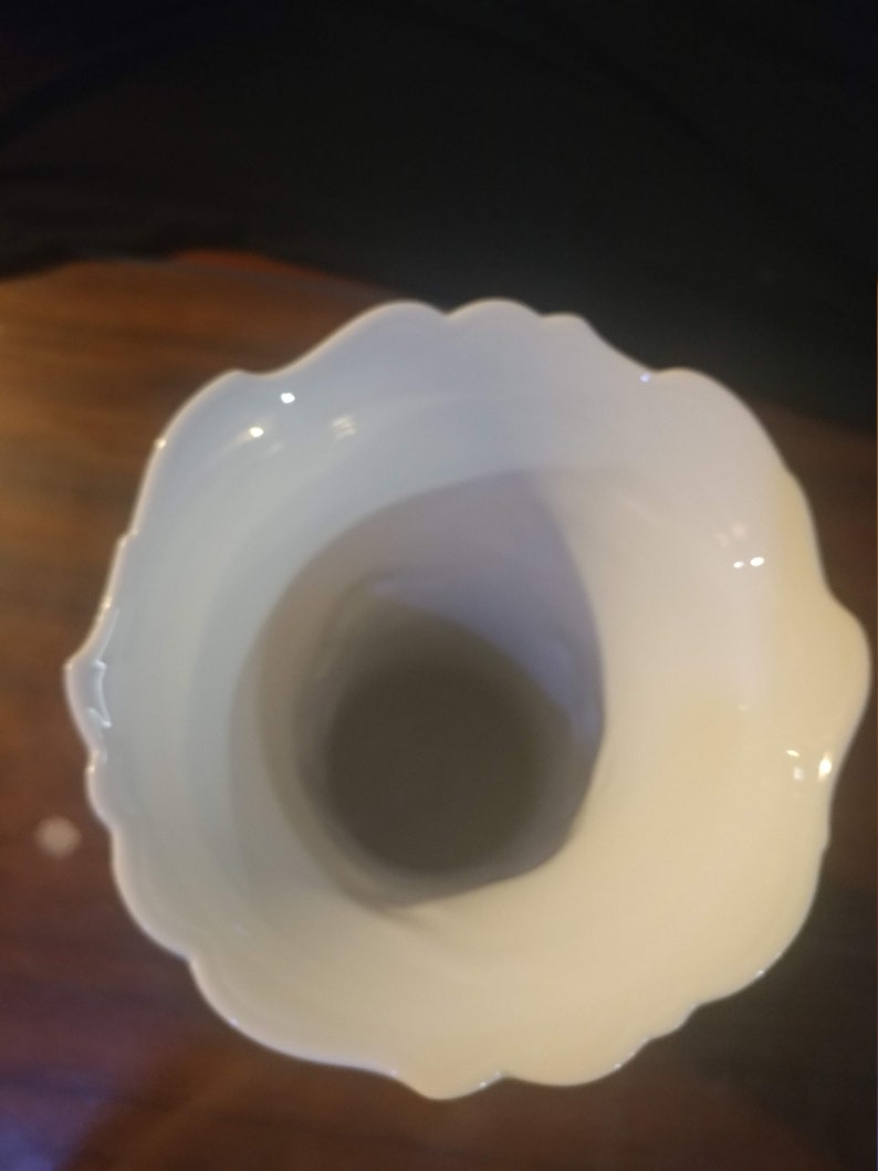 Vintage White Bisque Porcelain M Frey Vase with Rose Motif
