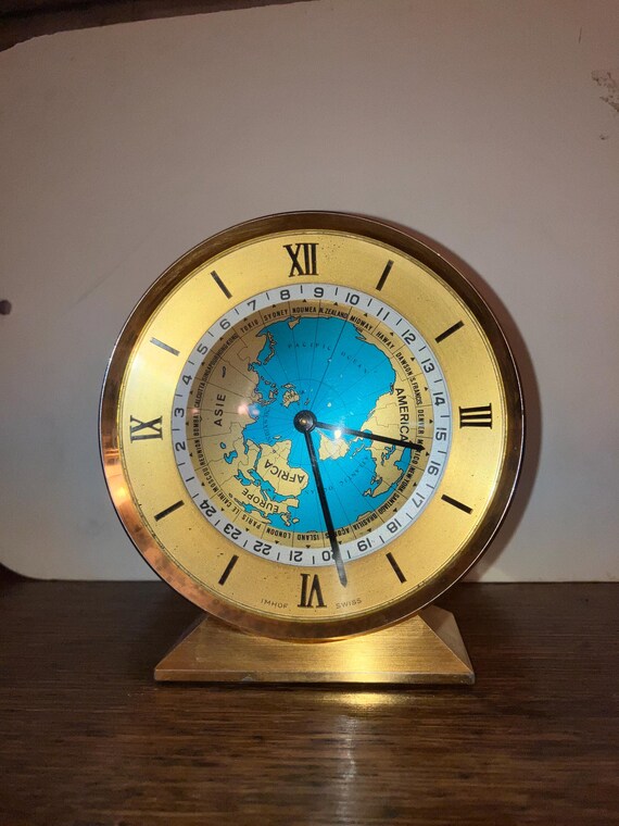 I960's IMHOF Swiss 15 Jewels Gilt Brass Manual Winding 8 Day World