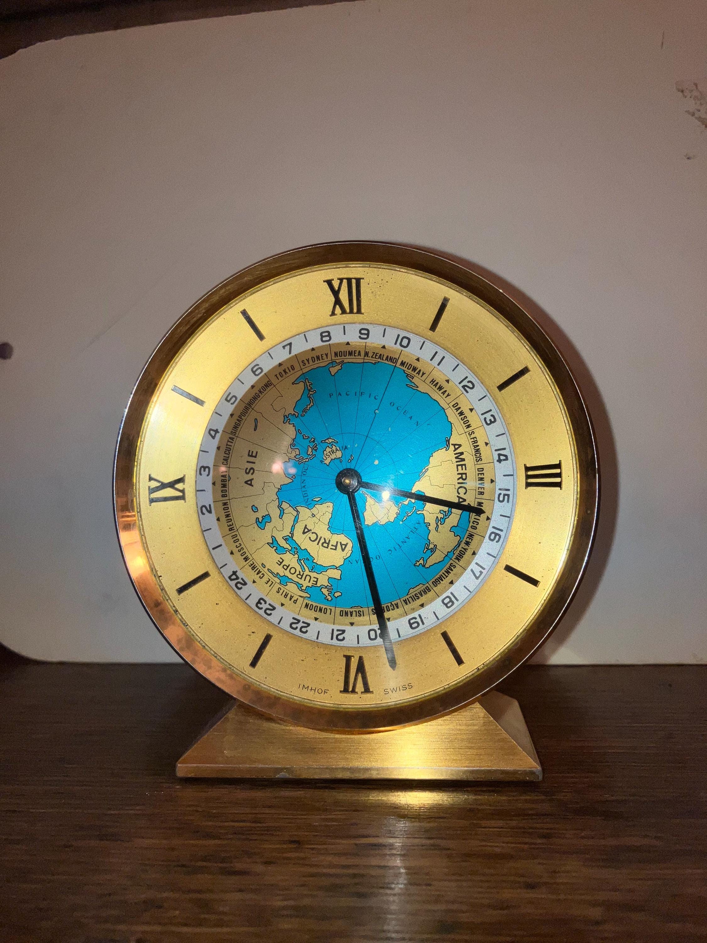 金色のオーバル型置時計インホフ水晶置時計 I960's IMHOF Swiss 15 Jewels Gilt Brass Manual Winding 8 Day World