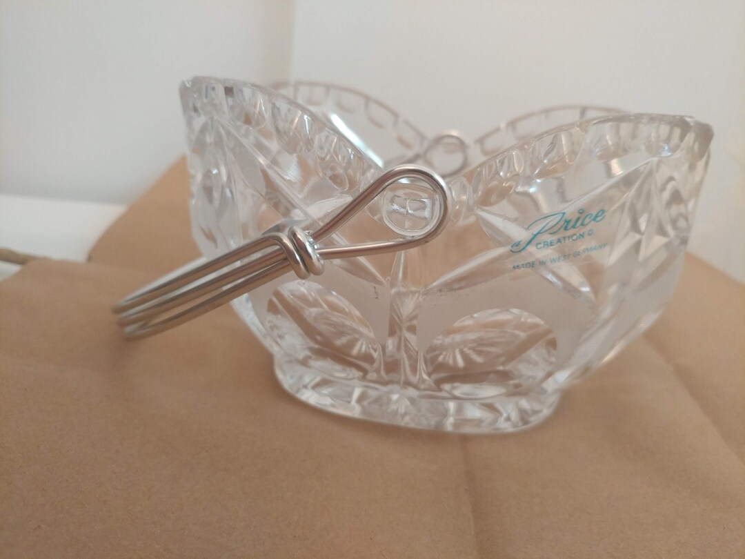 Vintage Crystal Basket With Triple Wire Handle by Prince Creations West
