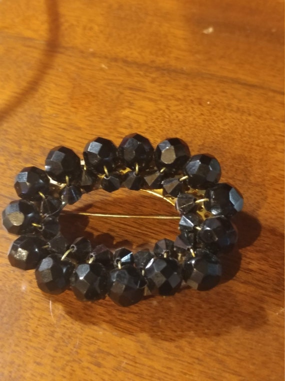 Vintage Cluster Bead Pin/Brooch with Jet Black Gl… - image 1