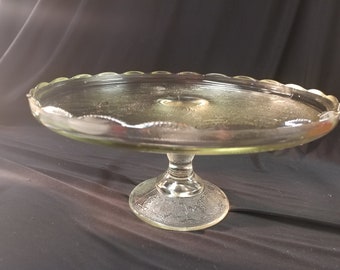 Vintage Jeanette Glass Fluted, Footed Cake Stand with Harp & Lyre Decoration