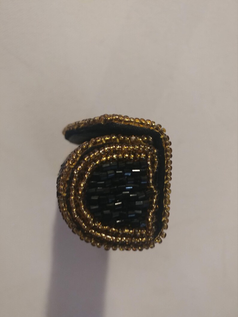 With Bonus Black /& Gold Beaded Mirrored Lipstick Case Made in Hong Kong Vintage Hand Beaded Black Clutch Purse