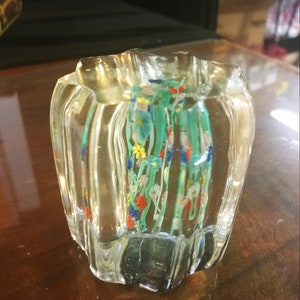 Vintage Glass Millefiori Paperweight. Floral inset