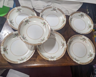 FREE SHIPPING-  Set of 7- Hira Japan Porcelain Bowls. Pattern HIR23 Art Deco Border w/Floral Swag. See Item Description