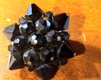 Vintage Cluster Bead Pin/Brooch with Jet Black Glass Beads. Gold Toned Accents. Approx. 2".