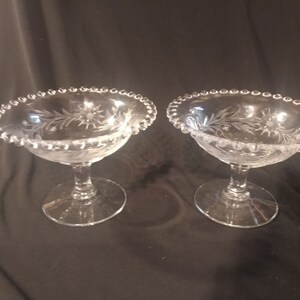 Vintage Pair of Floral Etched Imperial Candlewick Compote Dishes. 5-1/2&quot; Wide x  4-1/2&quot; Tall