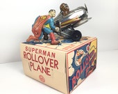 VINTAGE MARX SUPERMAN Roll Over Airplane with Box (Chrome Edition)