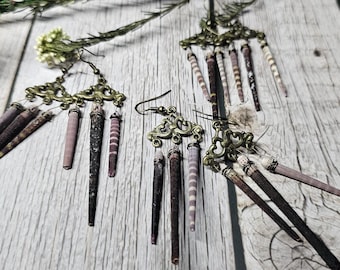 Tiger Sea Urchin spine drop dangle earrings