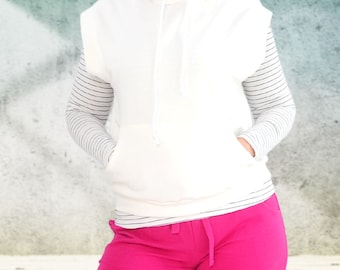 PDF-Schnittmuster Hoodie Damen ärmellos | Sweater Lya Gr. 34-54 Ebook + Nähanleitung | Damen Shirt mit Kapuze | Damensweater mit Bauchtasche