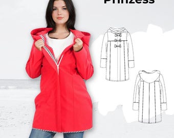 PDF sewing pattern for women's coat “Dufflecoat Princess” sizes 34-46 (EU) | sewing instructions for transitional coat | Women's duffle coat