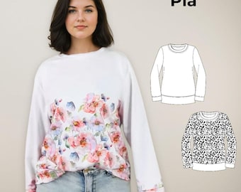 Pdf-Sewing Pattern Raglan Shirt, Women's Sweatshirt Pattern, Raglan Sleeve Sweatshirt, Simple Sweatshirt EU Size 34-54 + Seamless pattern