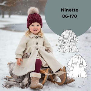 pdf kids sewing pattern for coat Ninette, Size 86-170 EU + video