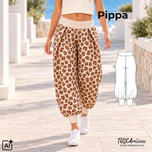 Harem Pants Pattern PDF PIPPA | Women’s Baggy Pants Sewing Pattern, Cuffed Legs, EU 34–54, A0 + Projector